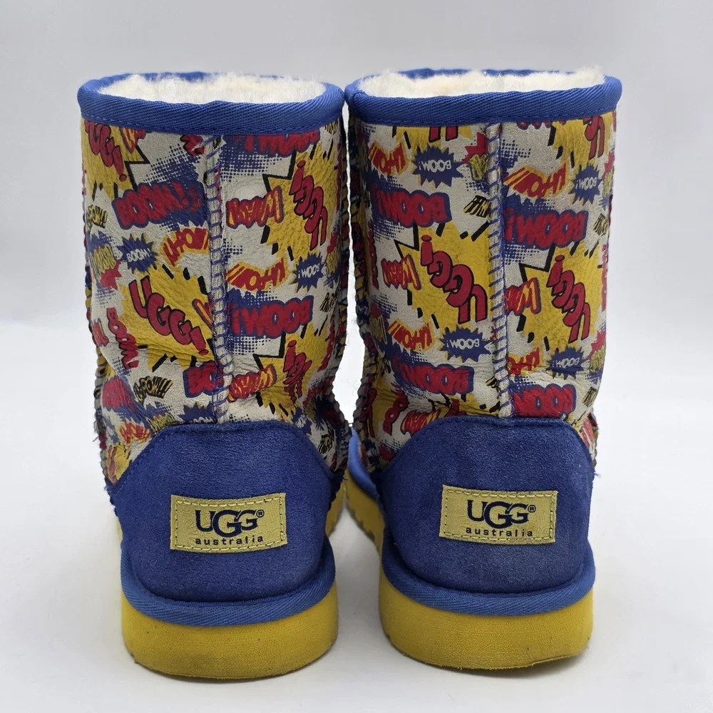UGG Kids Classic Shearling Leather Boots Limited Edition Comic Book Print 4 34